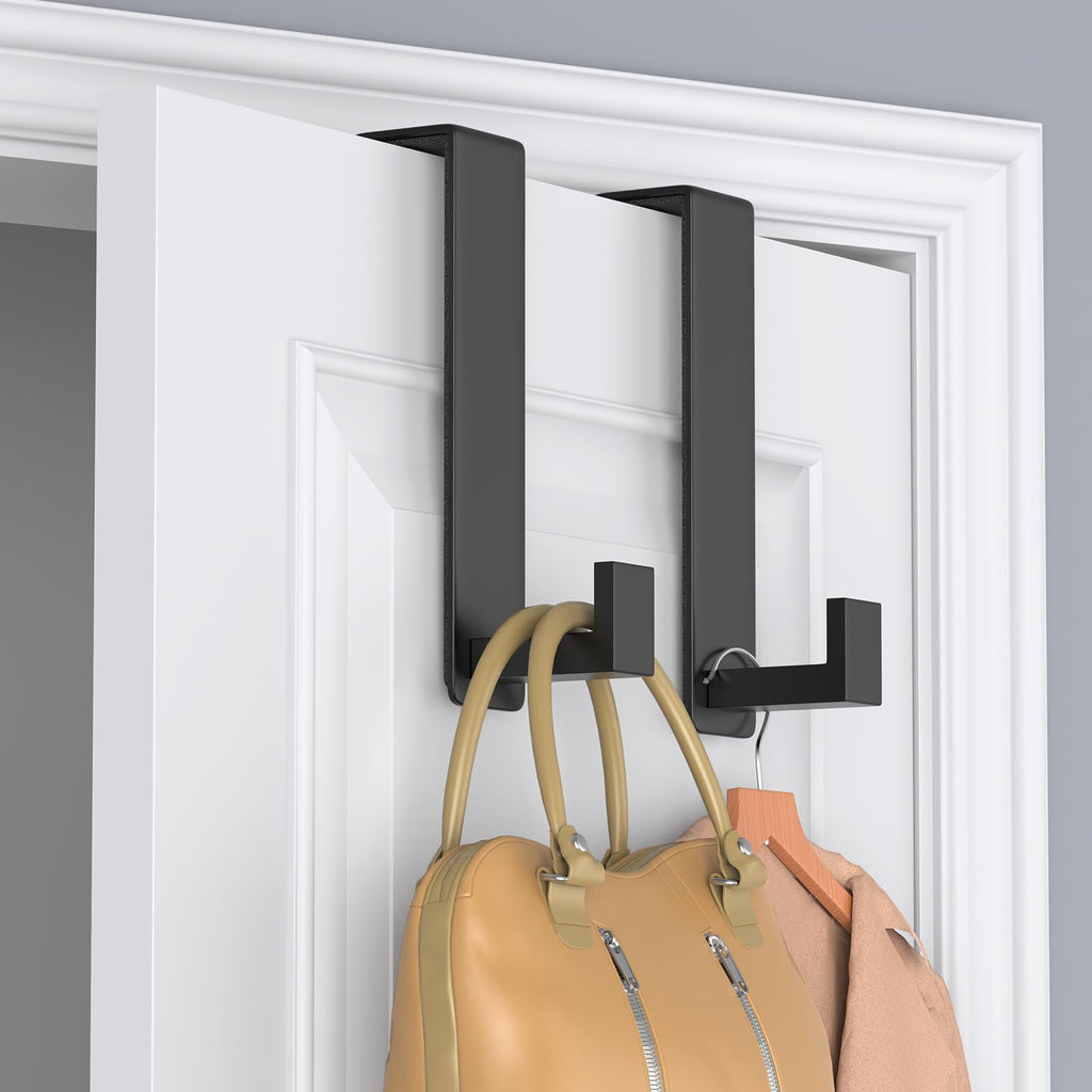WUIVIUT 2 Pack Heavy Duty Single Over The Door Hooks L-Shaped Bedroom Door, Jacket Hanger Hook, 1.77 inch Wide Over The Door Hook, Strong Holder for Coats(L Shape 2 Pack, Fits 1-3/4'' Thick)
