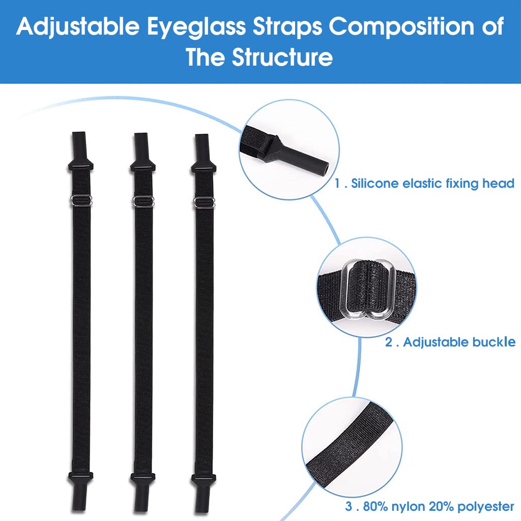 HASTHIP® Adjustable Glasses Straps 3pcs Anti-Slip Eyewear Strap for Adult and Kids, Glasses Retainer Strap