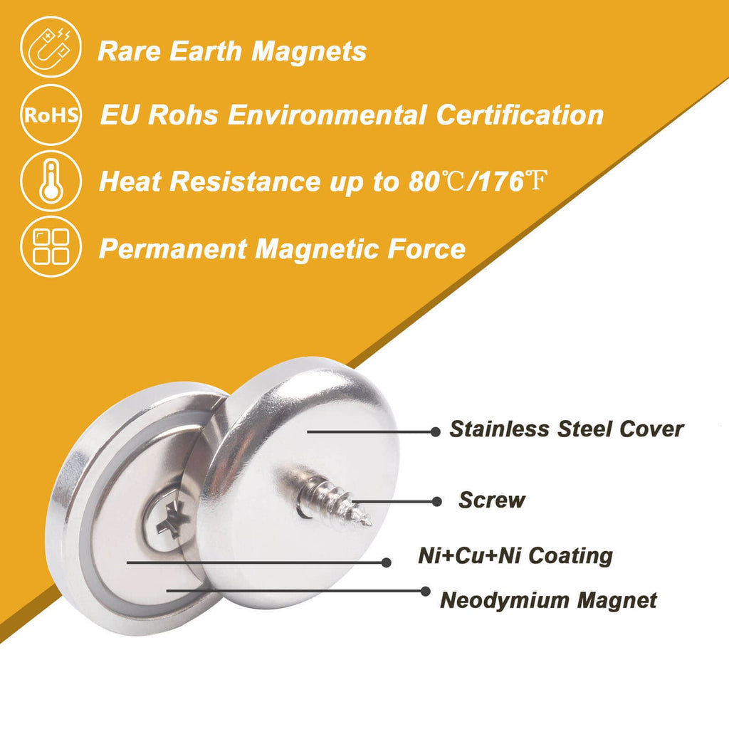 28Pcs Super Strong Magnets with Holes, 1.42" Waterproof Heavy Duty Rare Earth Magnets with Screws, Large Round Base Cup Magnet with Countersunk Hole for Mounting, Holding Tools
