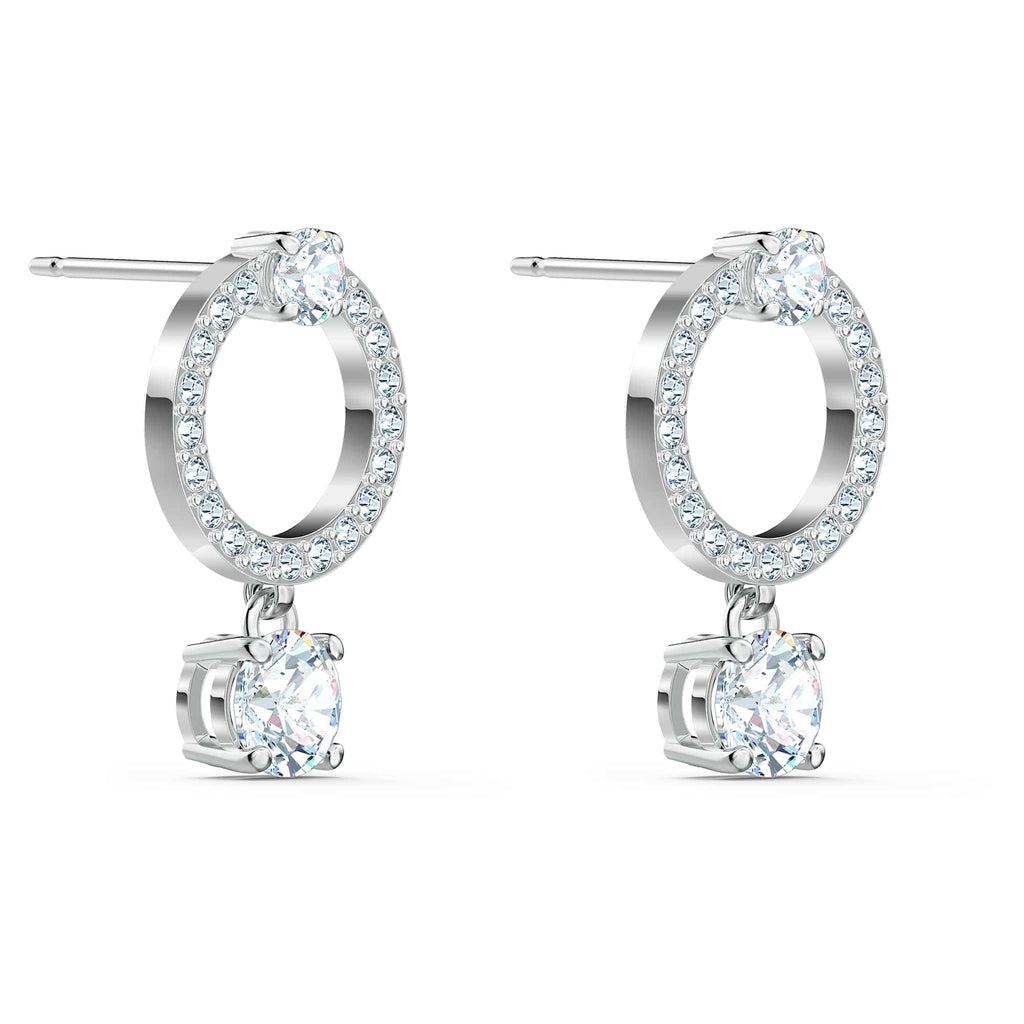 Swarovski Attract Circle Pierced Earrings with Circle Cut Crystals and matching Pavé on a Rhodium Plated Post with Butterfly Back Closure