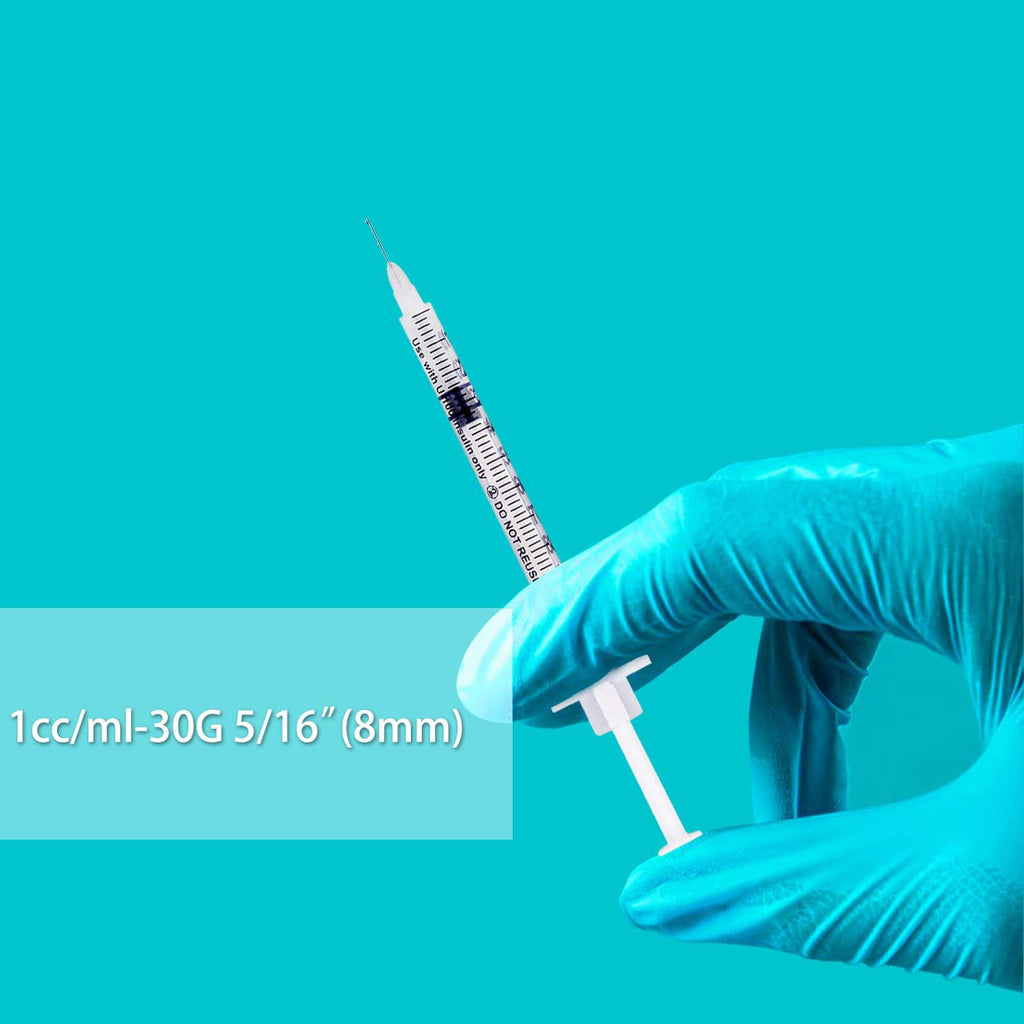 U-100 Syringes with Needle - 30G 5/16" (8mm) 1ml/cc Disposable Syringe, Individual Wrapped, 30PACK