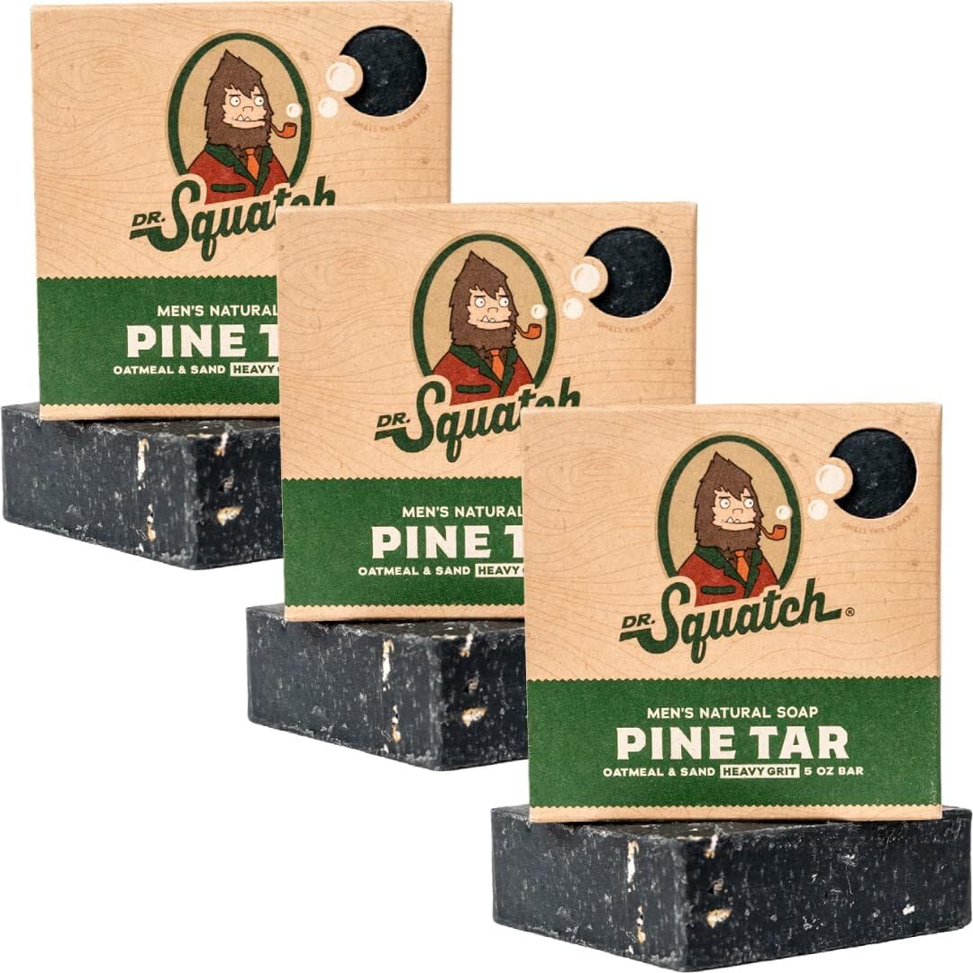 Dr. Squatch Natural Men’s Bar Soap - Cold Process Body Soap Bar with Natural Oils - Gifts for Men - Pine Tar (5 oz, 3-Pack)