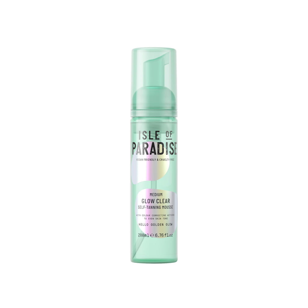 Isle of Paradise Glow Clear Self-Tanning Mousse- Medium, Transparent & Transfer-Proof Self-Tan Formula, Streak-Free Foam for Hydrating Skin, Natural Tan Lasts Up To 7 Days, Vegan, 6.76 fl. Oz