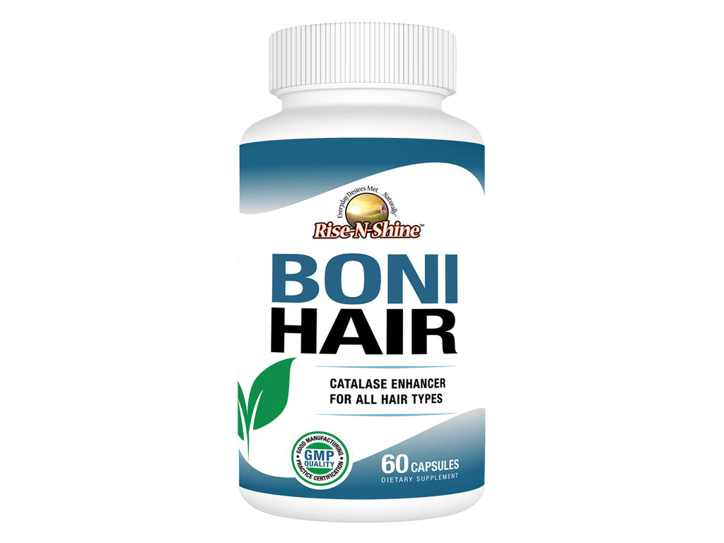 Rise-N-Shine BoniHair Catalase Supplement for Vibrant, Youthful Hair Support- 10,000 IU Catalase with Saw Palmetto, Biotin, Fo-Ti, PABA - 60 Capsules