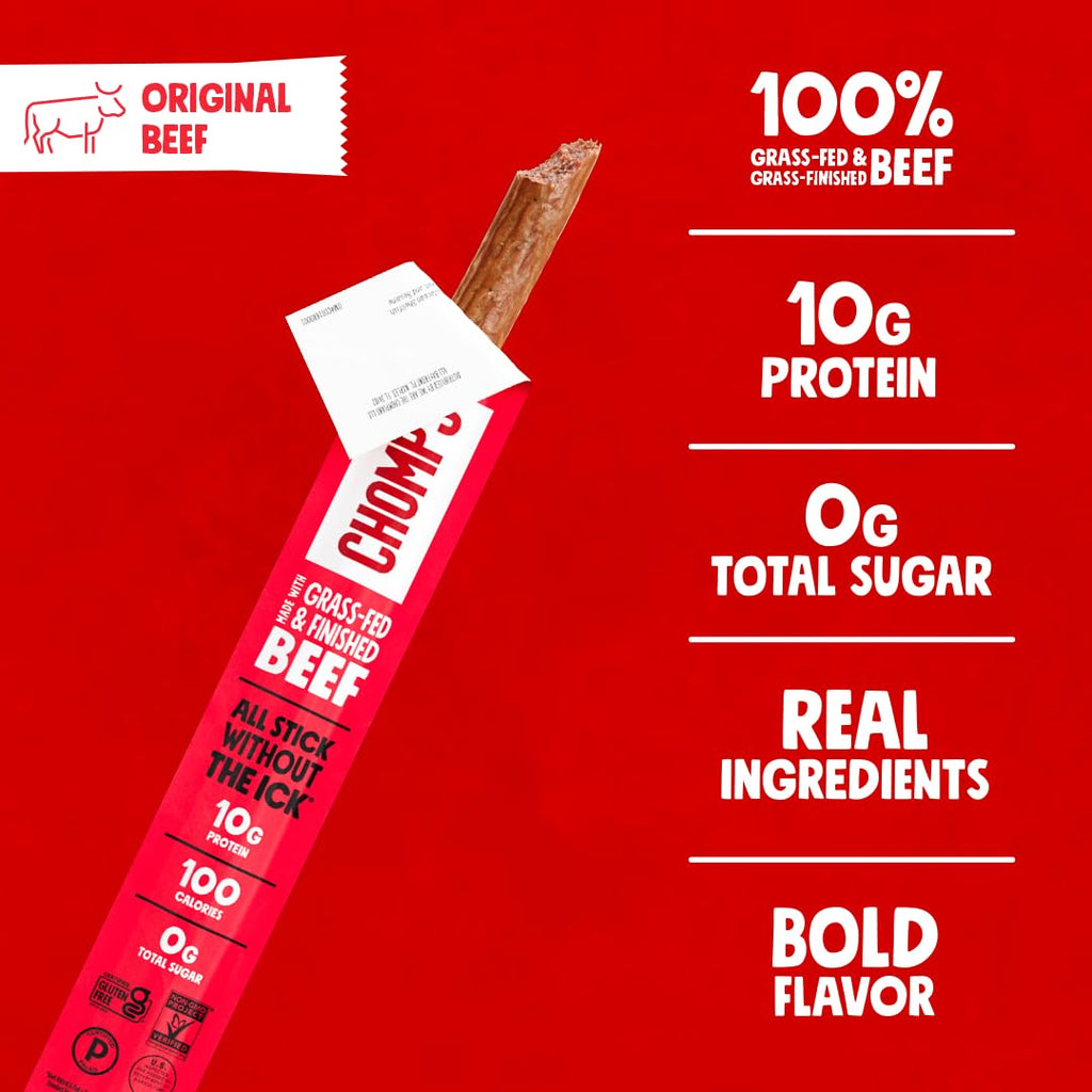 Chomps Original Beef, Grass-Fed & Finished, 24ct, Protein Snack Stick