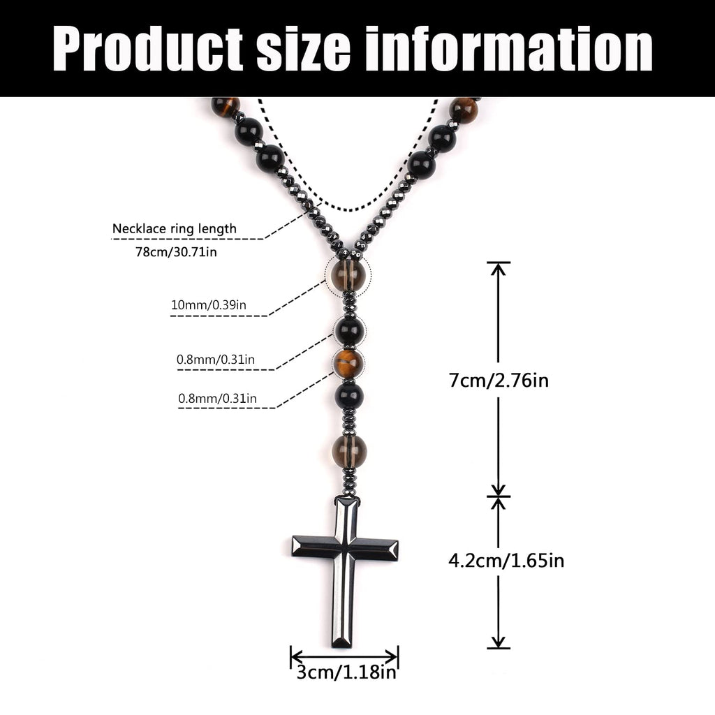 LIYAPEI Rosary Necklace, Catholic Rosary Beads with Tiger Eye, Obsidian, and Hematite for Women and Men Triple Protection Necklace An Anxiety Relief Beaded Necklace. (Tiger Eye Red)