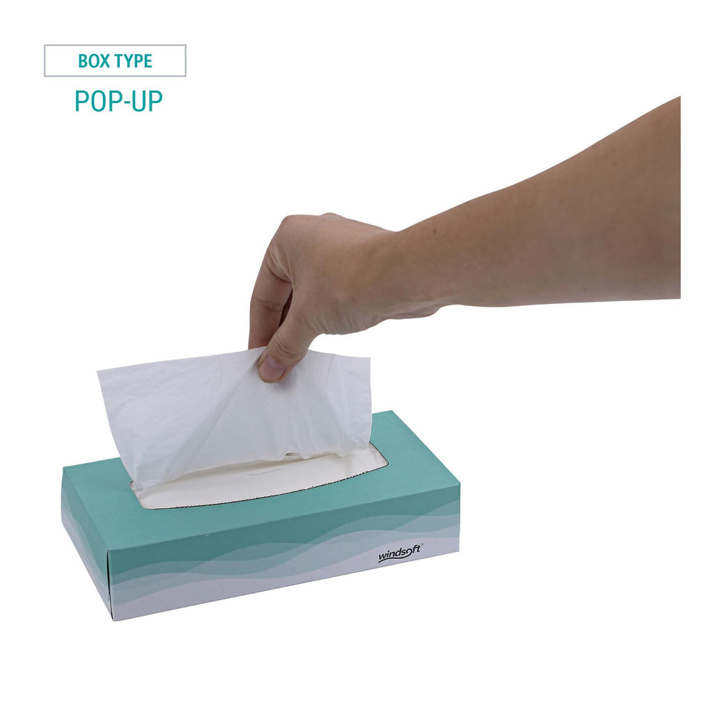 Windsoft 2360 Facial Tissue in Pop-Up Box, Box of 100 (Case of 30 Boxes)