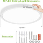 hykolity 18 Inch LED Round Flat Panel Light, White, 32W, 3200lm, 3000K/4000K/5000K CCT Selectable, 120°Beam Angle, Dimmable Edge-Lit Flush Mount Ceiling Light Fixture - ETL Listed