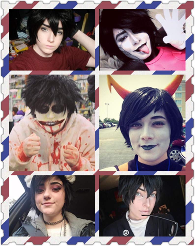 Short Black Cosplay Wig Spiky Fluffy Heat Resistant Synthetic Hair Emo Wig