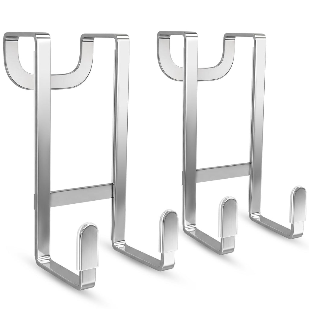 FYY 2 Packs Over The Door Hooks, Heavy Duty Door Hanger Hook, No Drill Wall Hooks for Hanging Coat, Towel, Bag in Bathroom, Closet Fits Most Doors Up to 1-7/8" Thickness （7.87",Silver）