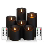 Fo32won Flameless Flickering Candles with Remote Timer, Set of 6 Led Black Battery Operated Candles for Home Decor Xmas Halloween (D3 x H3 3" 4" 5" 6" 7")