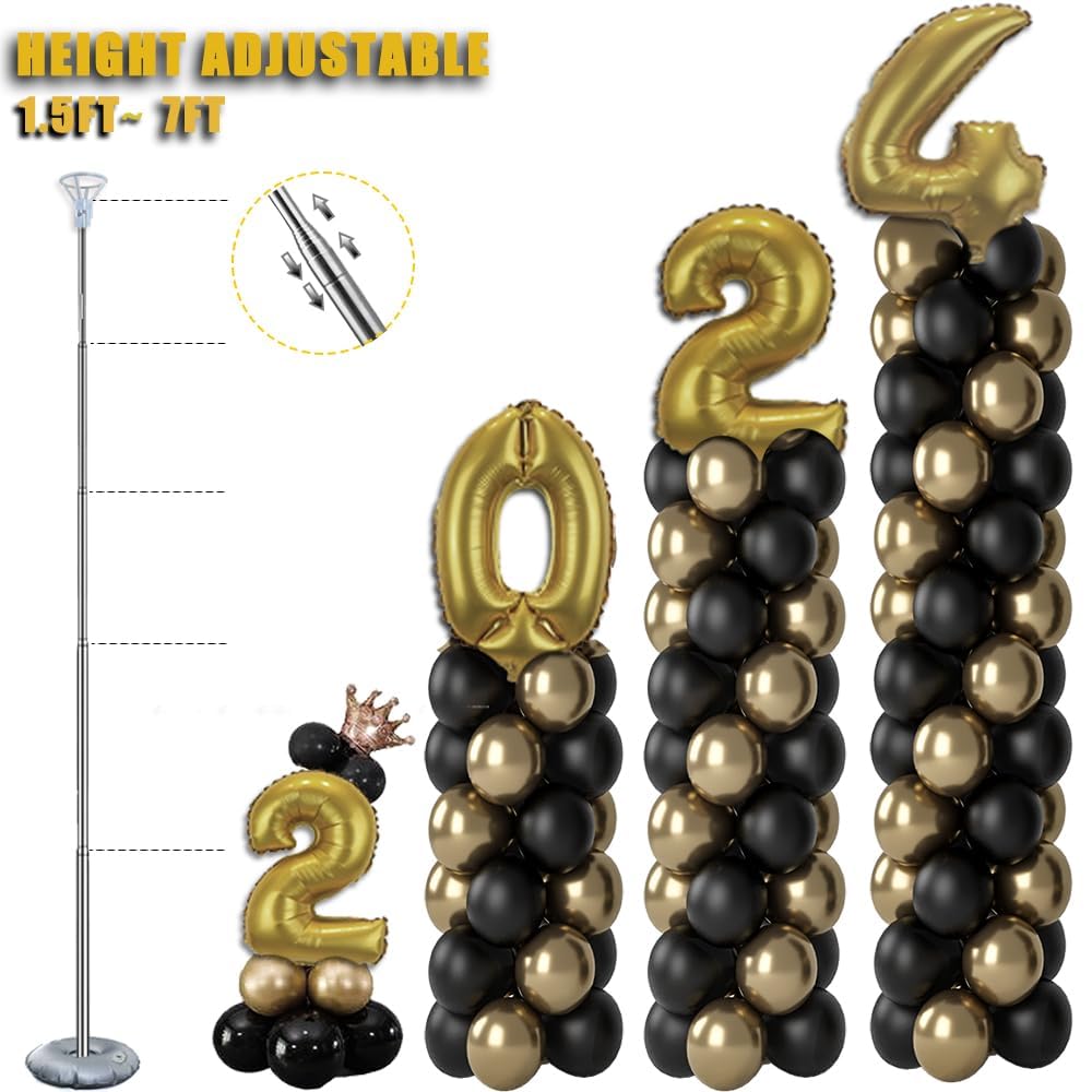 GIMCALO Balloon Column Stand Kit Set of 4, 7ft Height Adjustable Balloon Arch Kit with 2 Ballon Garland Strip, Metal Telescopic Pillar Balloon Stand, Birthday Party, Graduation, Halloween Decorations