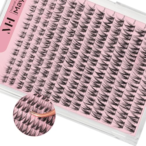 Natural Lash Clusters - 154PCS Cluster Eyelash Extensions, 8-14mm Mixed Individual Lashes, Comfortable Eyelash Clusters with Thin Band, Individual Lash Clusters Easy to Apply (Realistic)