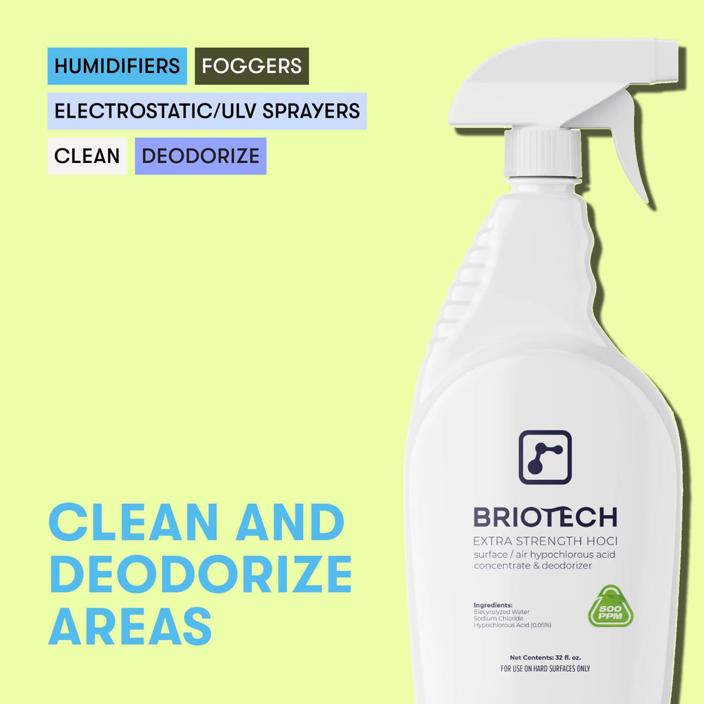 BRIOTECH Surface/Air 500, Pure Hypochlorous 500 PPM for ULV Foggers Sprayers & Humidifiers, Professional Cleaner Deodorizer for Dental, Offices, Schools, Homes, Peroxide Free, 1 Gallon Refill ea, 2 ct