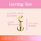 Cords Club Moon Flat Back Stud- Hypoallergenic Titanium Women's Earring