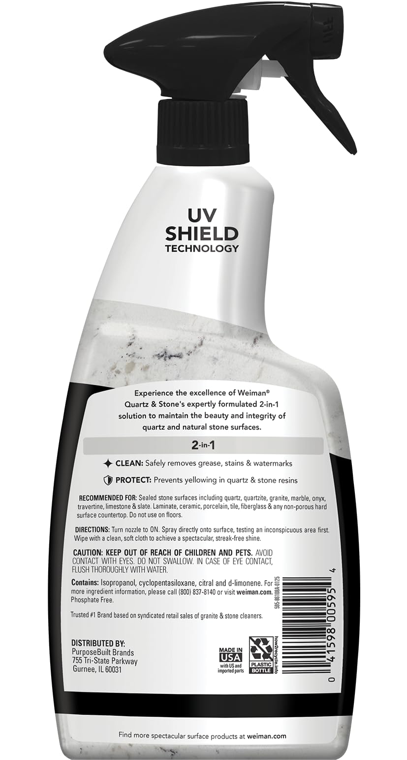 Weiman Quartz Countertop Cleaner and Polish - Clean and Shine Your Countertops Islands and Stone Surfaces with UV Protection, 24 Ounce with MicroFiber Towel, 2 Pack