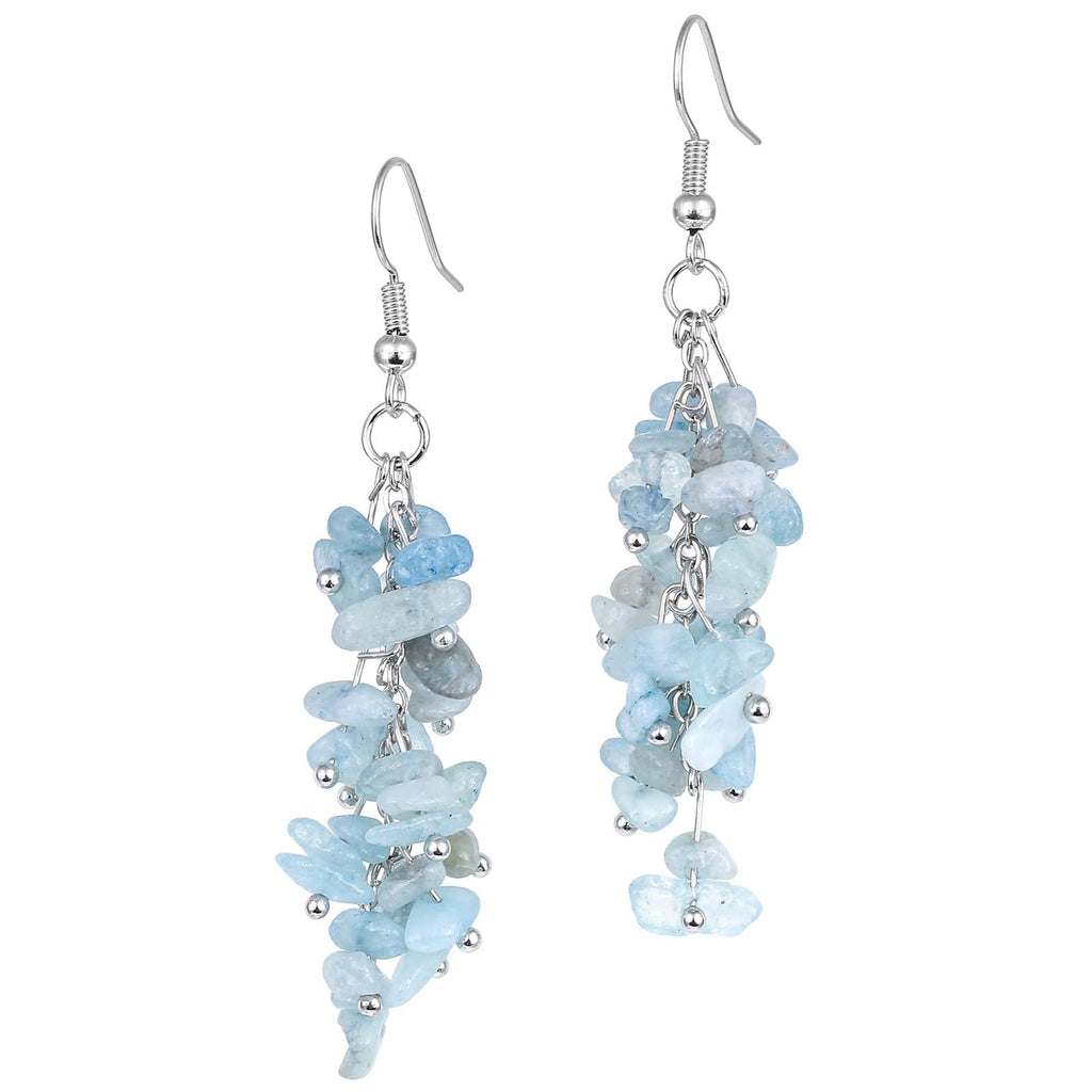 Nupuyai Natural Tumbled Chips Stone Healing Crystal Dangle Hook Earrings for Women, Aquamarine
