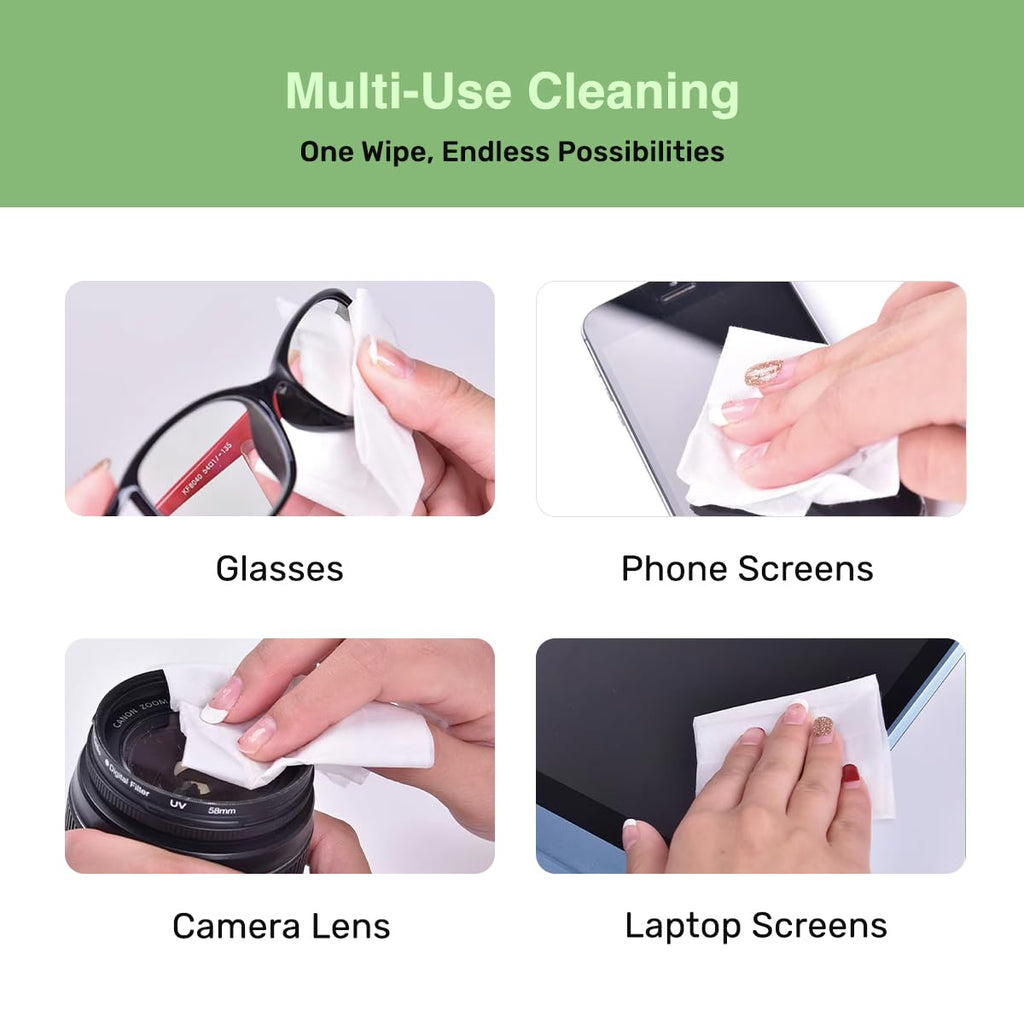 SOLWST Optix Lens Cleaning Wipes - 300 Pre-Moistened, Individually Wrapped Wipes for Eyeglasses, Camera Lenses, Tablets, Phones, Computer Screens, and Other Surfaces
