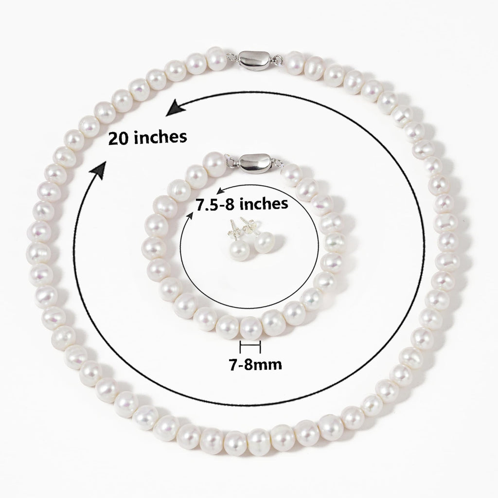 YONGMAN Freshwater Cultured Pearl Necklace Set Includes Stunning Bracelet and Stud Earrings Jewelry Set for Women Gift for Mother's Day, Anniversary, Birthday, Wedding