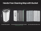 JOYMOOP Flat Mop System, Microfiber Mop and Bucket Set, White, Hands-Free Floor Cleaning System with Wringer, Wet and Dry Use, 60" Handle, Includes 4 Reusable Pads
