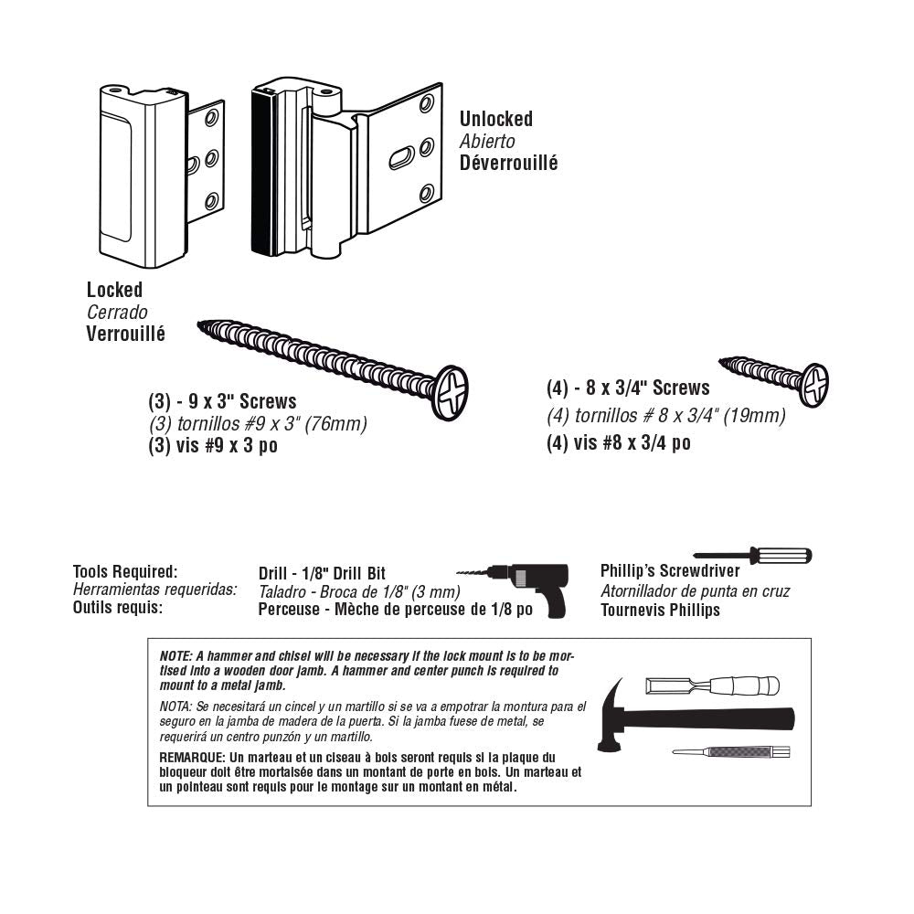 Prime-Line U 11441 Door Reinforcement Lock – Add Extra, High Security to your Home and Prevent Unauthorized Entry – 3” Stop, Aluminum Construction, Red Bronze (Single Pack)
