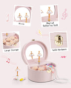 VLANDO Musical Jewelry Box for Girls, Arc Design with Spinning Ballerina Large Compartment for Small Treasures, Plays Canon Melody, Built-In Mirror and Soft Carry Handle, Birthday Christmas Gift