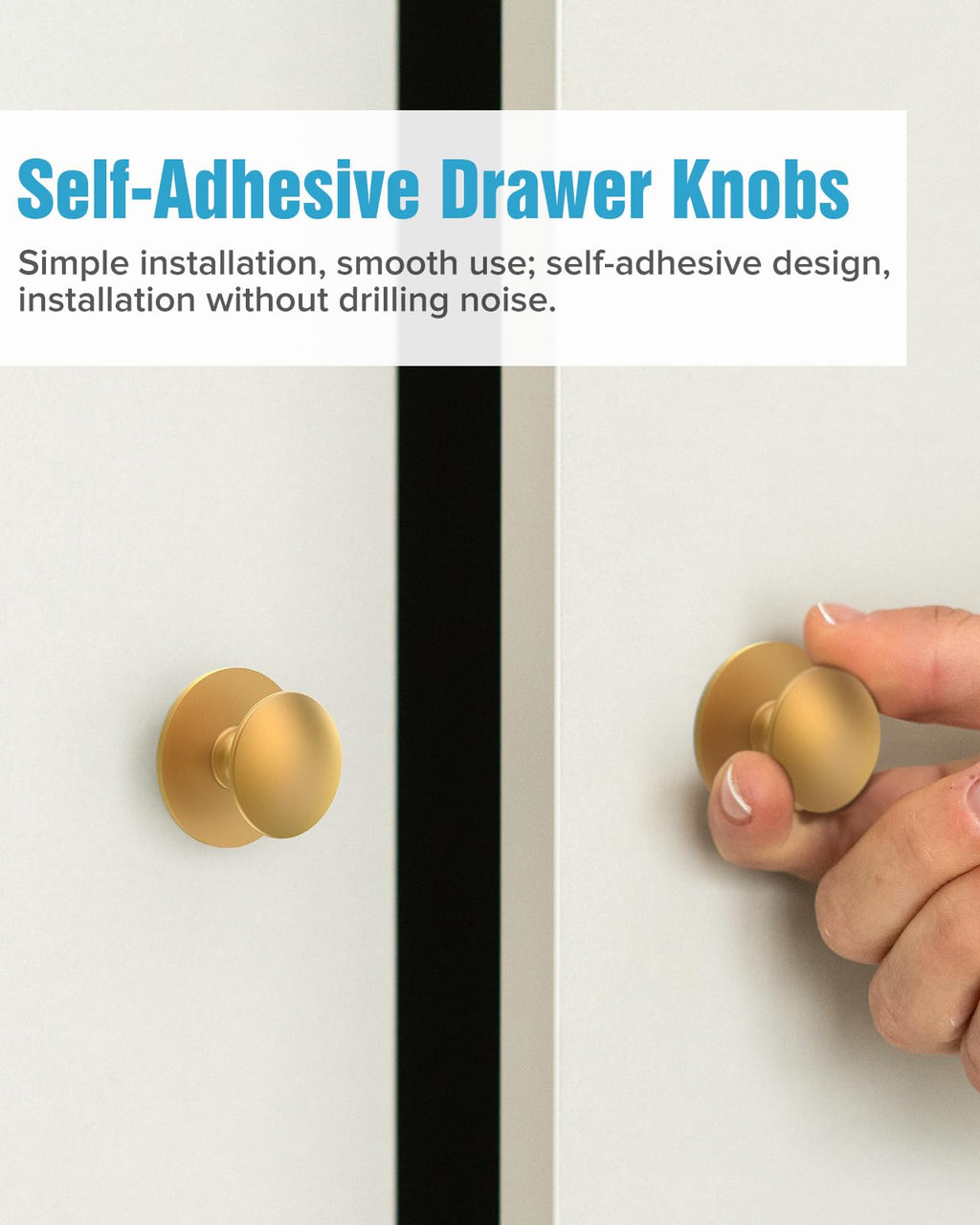 MeBantoo 10 Pack Gold Self-Adhesive Cabinet Knobs, Self-Stick Hardware Kitchen Cabinet Handles, No-Punch Peel and Stick Drawer Knobs for Refrigerators, Dressers, Windows, Closets
