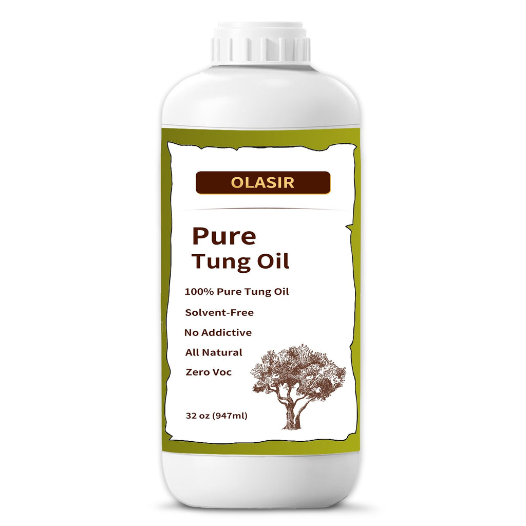 OLASIR 32 oz 100% Natural Pure Tung Oil for Wood Finishing Food Grade Safe, Waterproof Tung Oil for Wood Floors Indoor & Outdoor Furniture