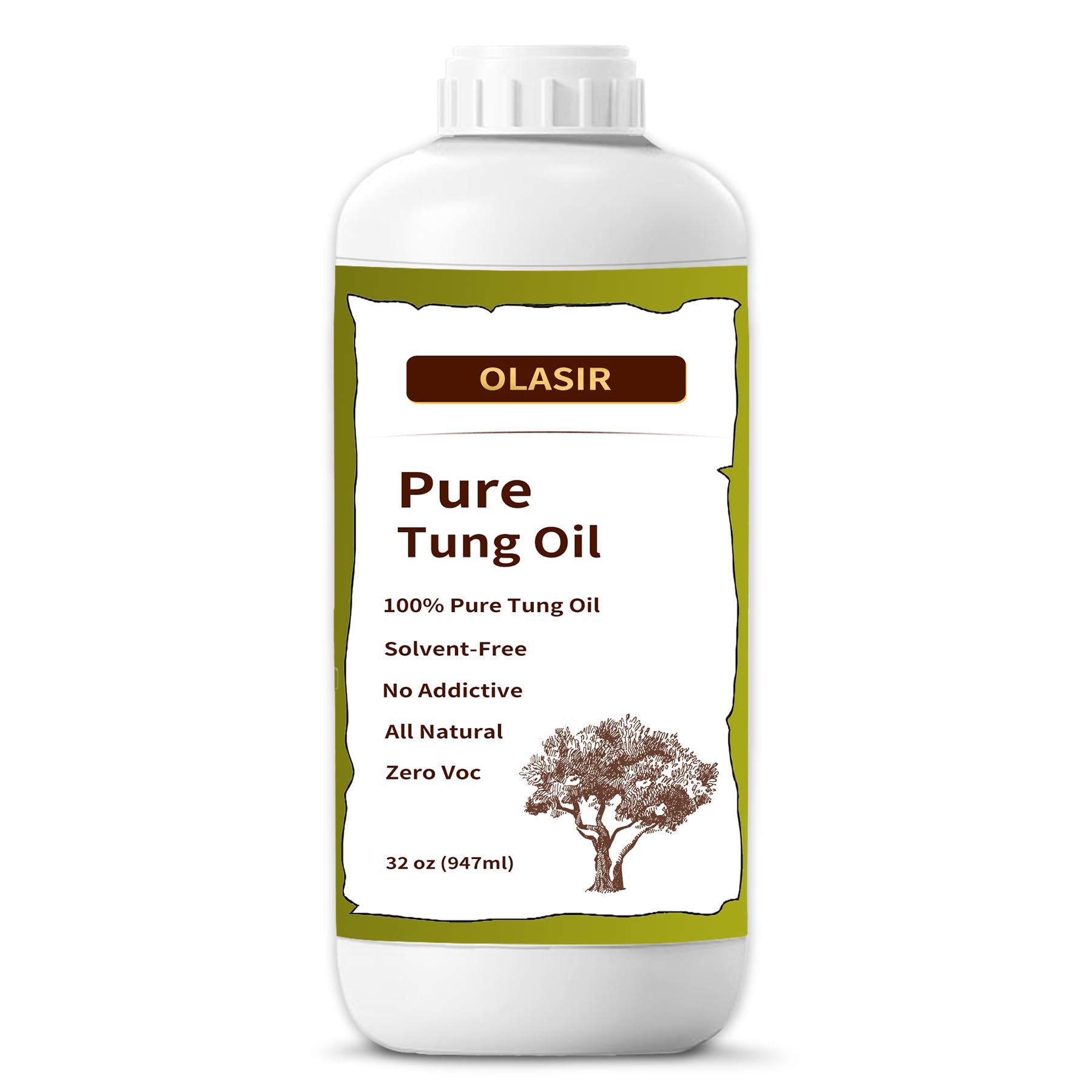 OLASIR 32 oz 100% Natural Pure Tung Oil for Wood Finishing Food Grade Safe, Waterproof Tung Oil for Wood Floors Indoor & Outdoor Furniture