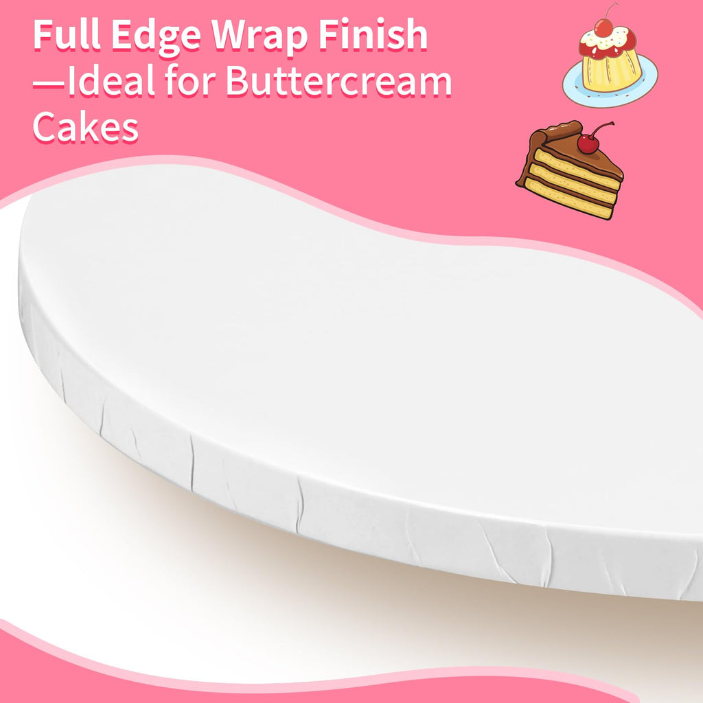 Cake Boards 14 Inch Round – 4 Pack 1/2 Inch Thick Cake Drums with Full Wrapped Edges, Corrugated Cake Base Board for Wedding, Party, Baking & Multi-Layer Cakes (White)