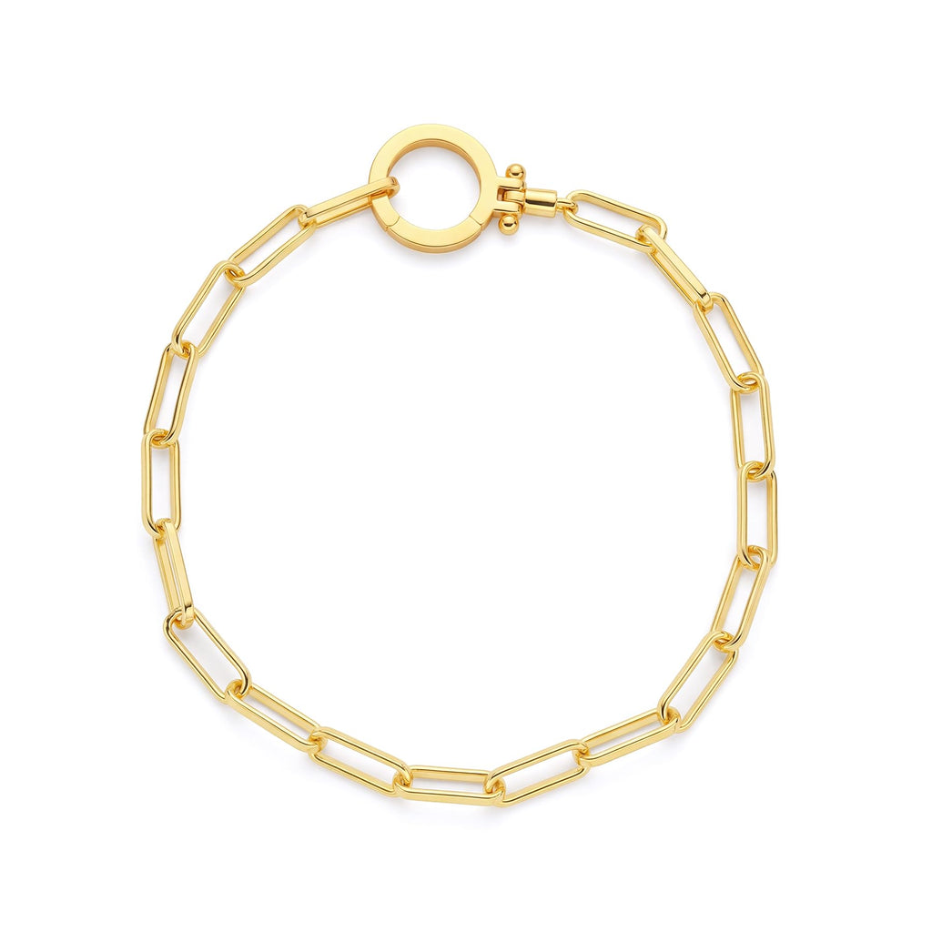 FRUMOS 18K Gold Plated Paperclip Chain Bracelet with Front Spring Ring Clasp, Minimalist Stackable Waterproof Everyday Jewelry for Women