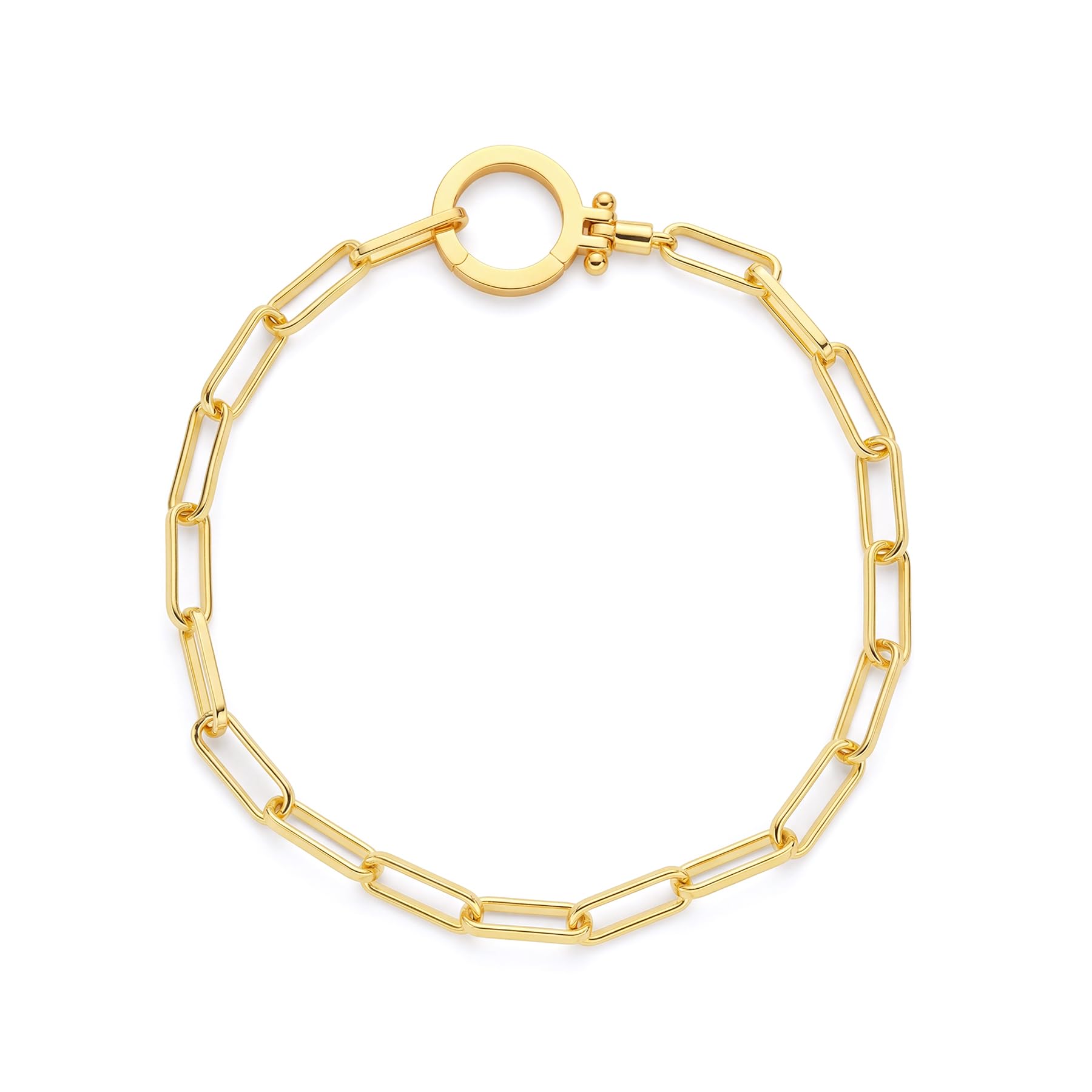 FRUMOS 18K Gold Plated Paperclip Chain Bracelet with Front Spring Ring Clasp, Minimalist Stackable Waterproof Everyday Jewelry for Women