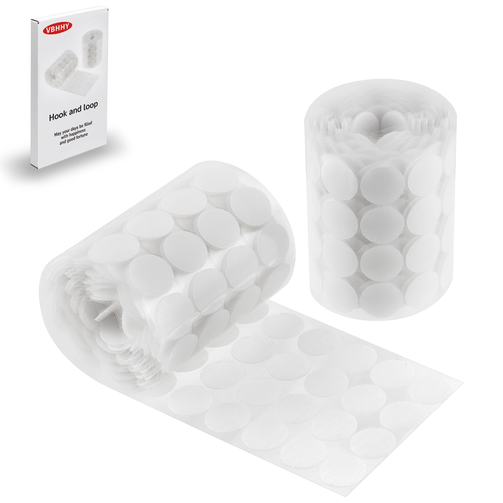 VBHHY Self Adhesive Dots, 100Pcs(50 Pair Sets) 1 Inch Diameter Strong Self Adhesive Dots Nylon Sticky Back Coins Hook Loop Strips, Small Circle Dots Stickers Tapes, White