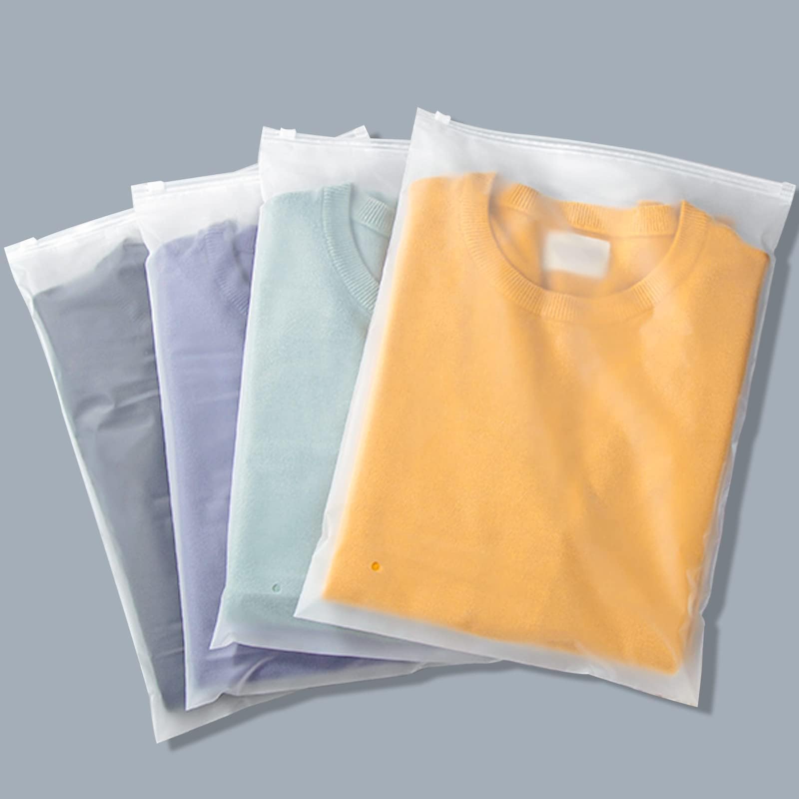 Svaldo T Shirt Bags, 100PCS 9x12" Frosted Zipper Packaging Bags for Clothing, Resealable Poly Plastic Apparel Merchandise Zip Bags for Shipping Clothes Shirts Jeans Bathing Suit, with Vent Hole