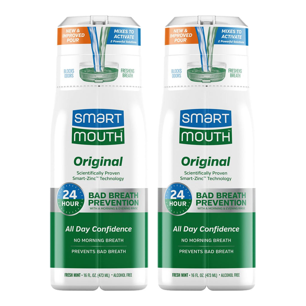 SmartMouth Original Zinc Activated Mouthwash - Instant Fresh Breath Mouthwash - Eliminates Bad Odors and Bad Breath - Alcohol-Free, Sugar-Free, Gluten-Free - Fresh Mint - 16 fl oz (2 Pack)