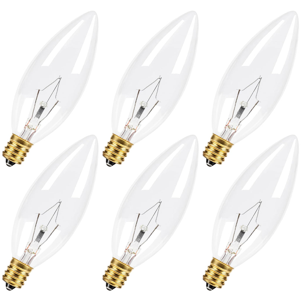 CYLYT 6-Pack E12 Candelabra Light Bulbs 25W, Dimmable Warm White 2500K Chandelier Light Bulbs for Indoor, B10 Clear Bulbs (Gold Base)