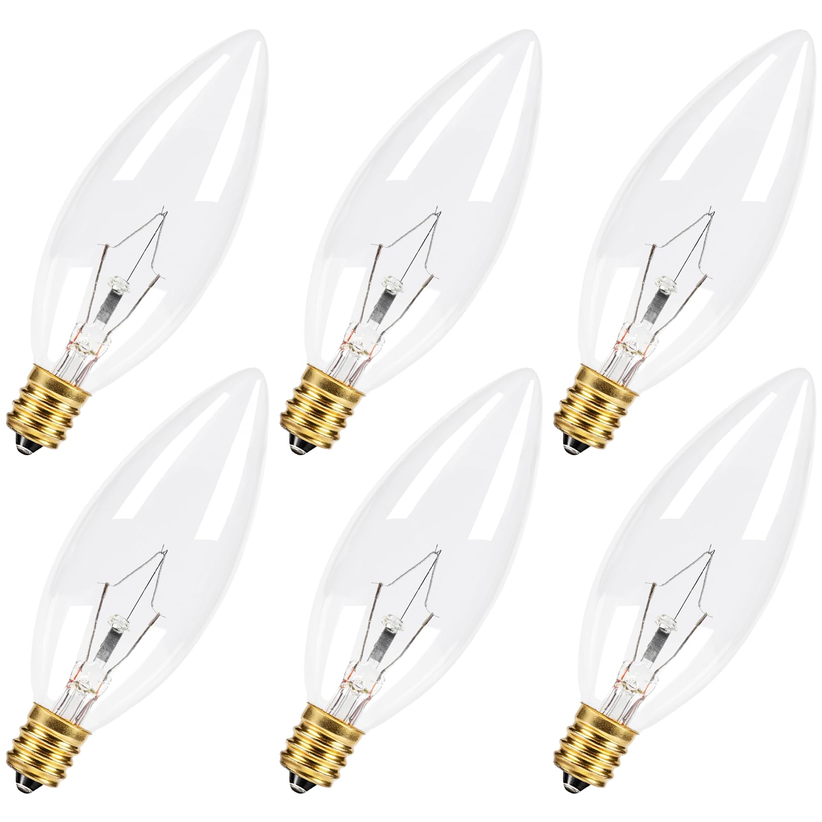 CYLYT 6-Pack E12 Candelabra Light Bulbs 25W, Dimmable Warm White 2500K Chandelier Light Bulbs for Indoor, B10 Clear Bulbs (Gold Base)