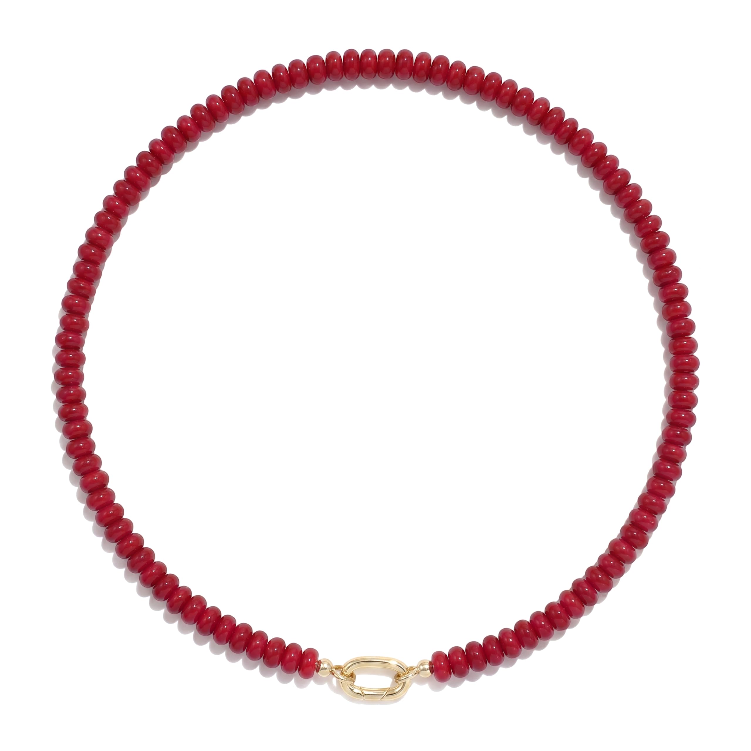 CONRAN KREMIX Red Stone Beaded Necklace for Women,Natural Gemstone Bead Choker Necklaces Boho Summer Beach Layering Necklace Jewelry Gift for Women