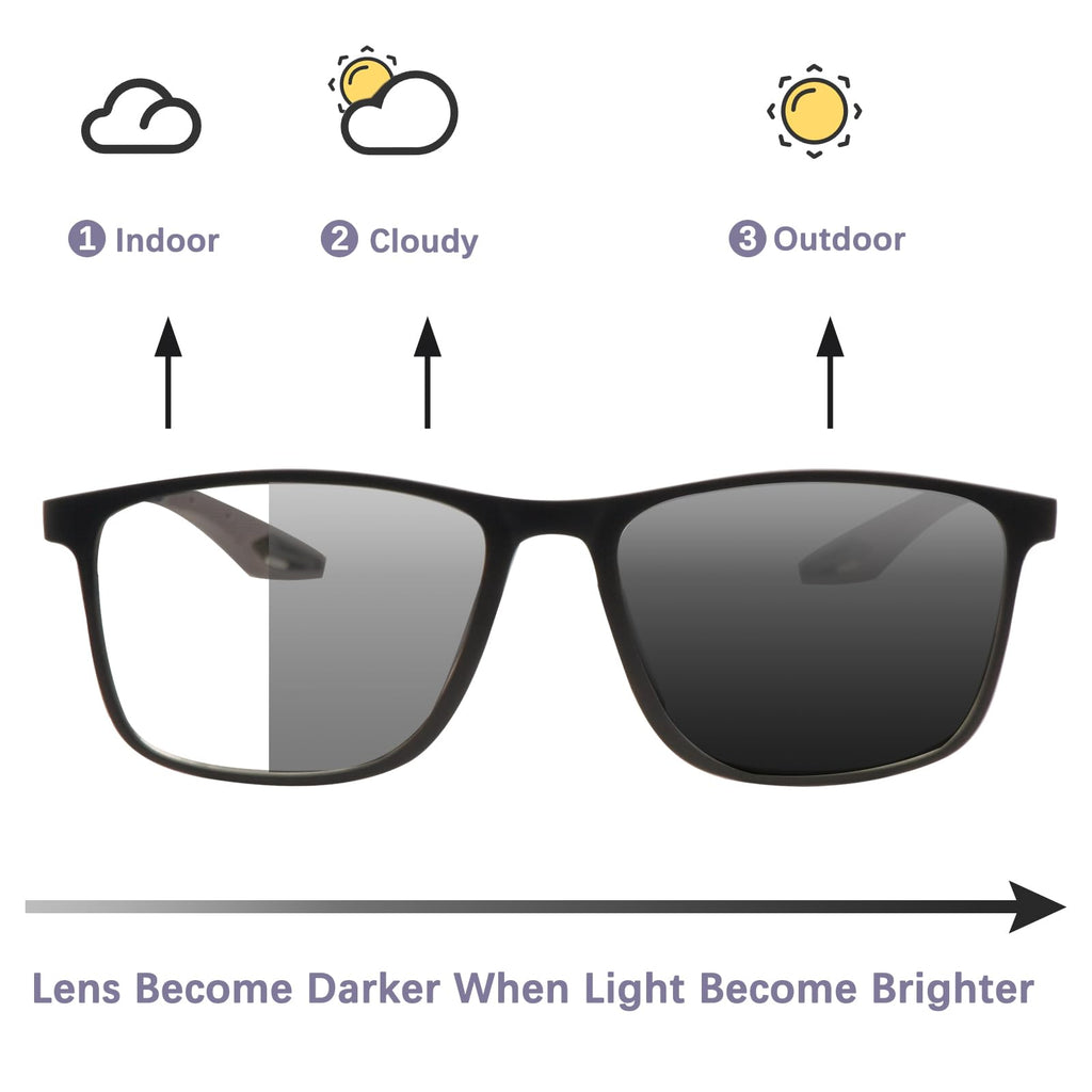 CLASAGA Progressive Multifocal Reading Glasses for Men Photochromic Gray Sunglasses Sports Style Blue Light Blocking Computer Readers (Black&Grey, 1.75, x)
