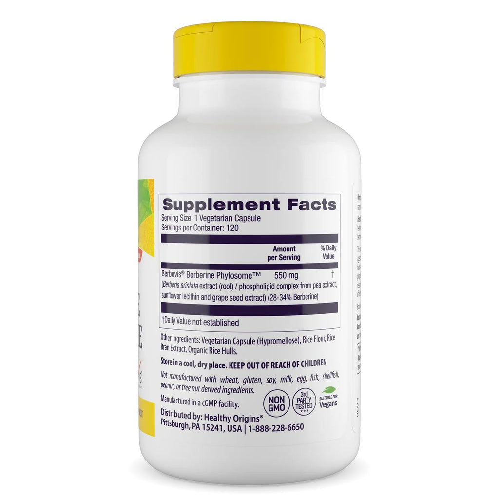 Healthy Origins Berberine Phytosome 550 mg, 120 Veggie Capsules - Bioavailable Berberis Aristata Extract - Supports Metabolic Health, Body Composition, Advanced Phytosome Technology - 4 Month Supply
