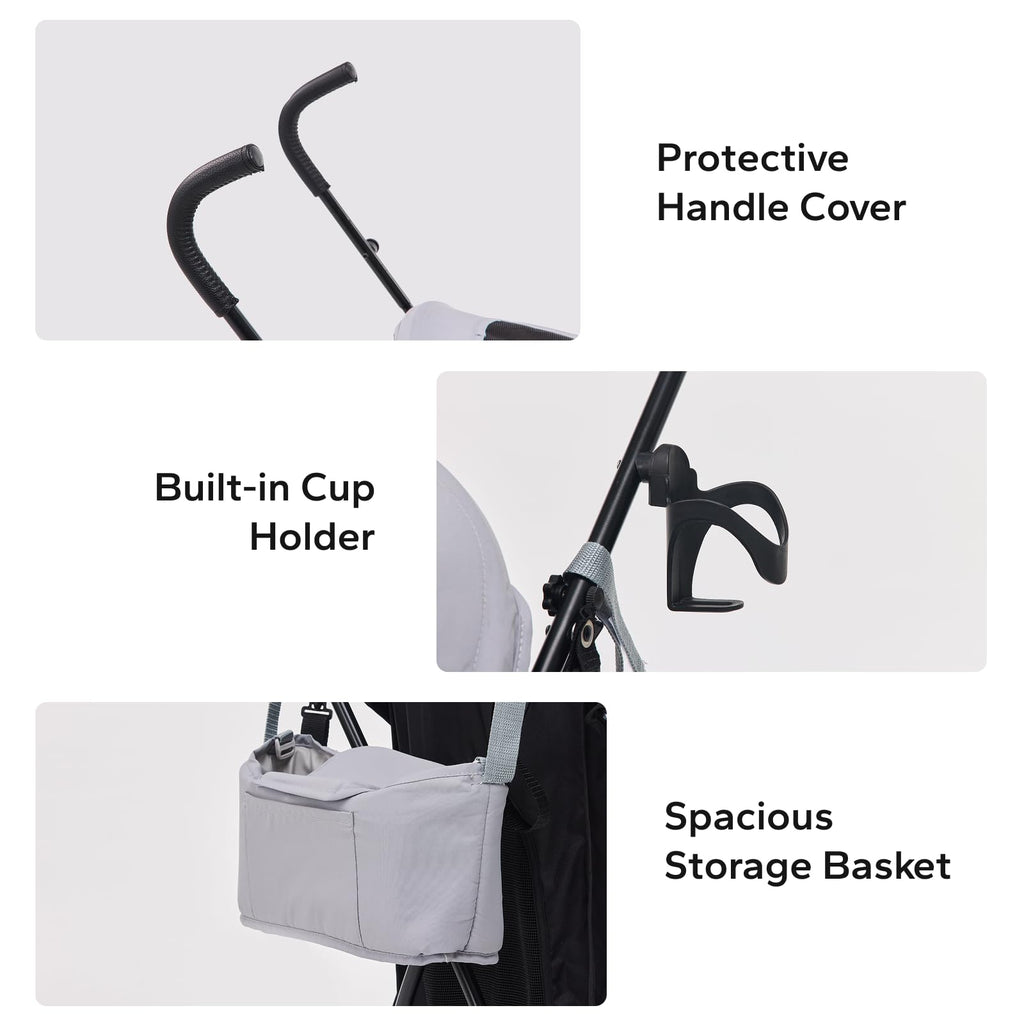 TerraPede Lightweight 10 lbs Foldable Pet Stroller for Small Dogs & Cats, Easy-Fold Compact, with Adjustable Sun Canopy, Cup Holder, Breathable Mesh, Pad & Storage Bag, Holds 33 lbs, Blue Gray