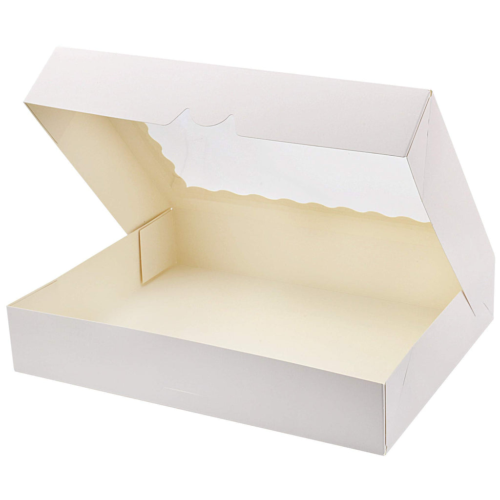 Tcoivs 20-Pack Bakery Boxes 14" x 10" x 2.5", Cookie Boxes, Auto-Popup Treat Boxes with Window for Donuts, Pies, Cakes, Muffins, and Pastries (White)