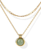 Zikichiky 14K Gold Plated Layered Necklaces for Women-Green Jade & Red Stone Pendant Figaro Chain Necklaces Non Tarnish, Stackable Choker Gemstone Jewelry Gifts