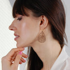 Gold Tone Dangle Earrings for Women - Large Filigree Boho Dangly Teardrop