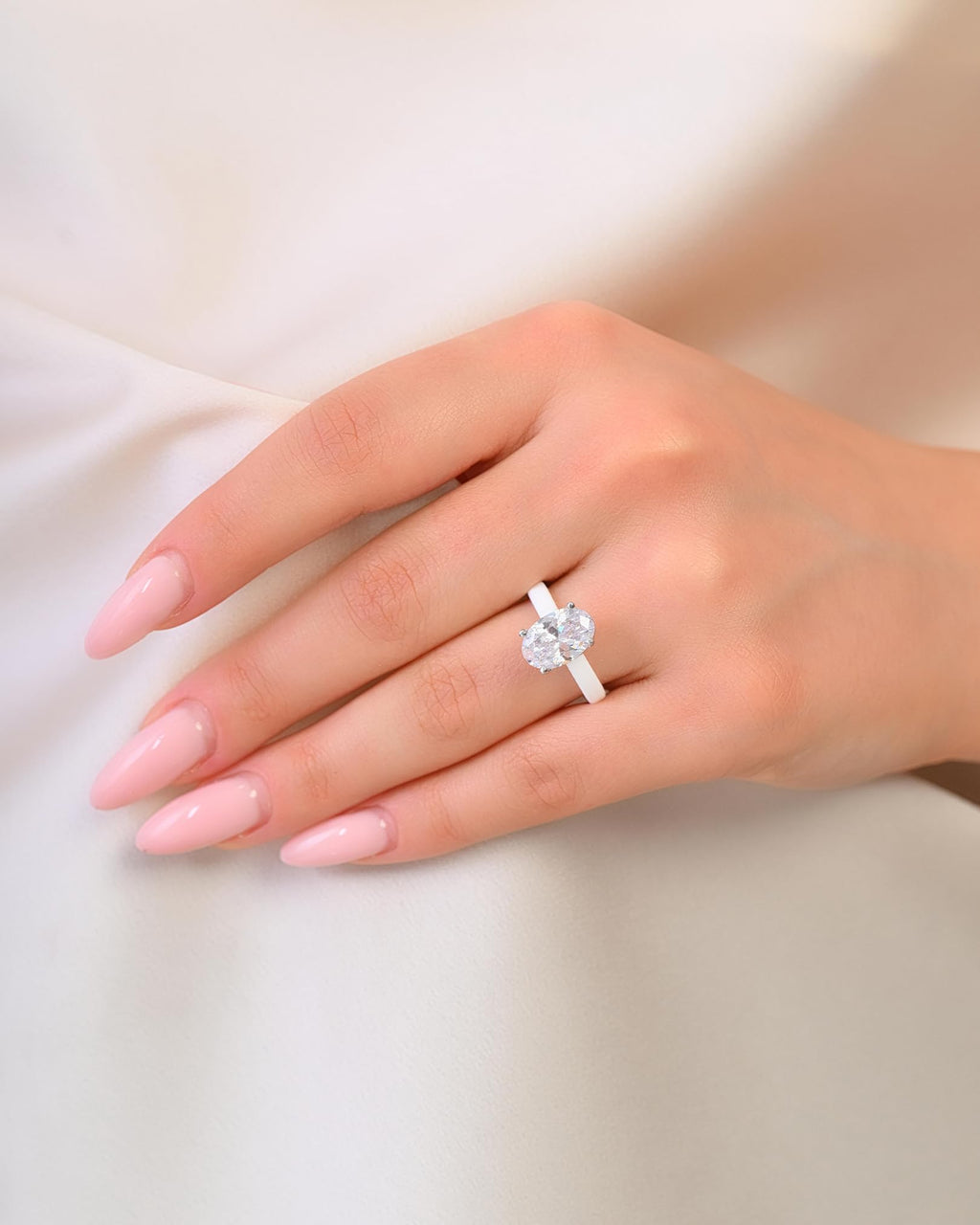 Rinfit Thin Silicone Ring for Her, Oval Cut CZ Stone - Wht/Sil, Size 6