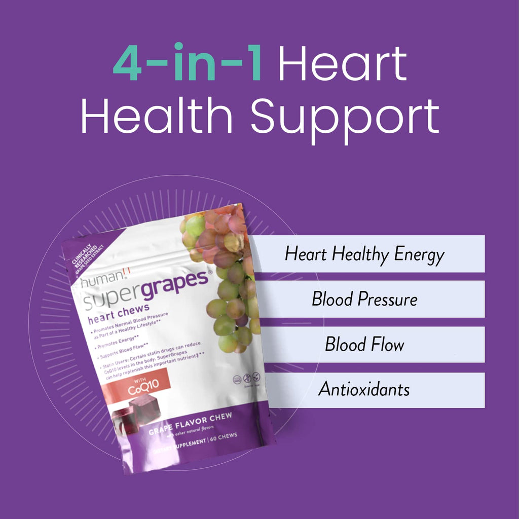 HumanN SuperGrapes Chews Supplement – 100mg CoQ10 and Grape Seed Extract – from The Makers of SuperBeets - Grape Flavor, 60 Count