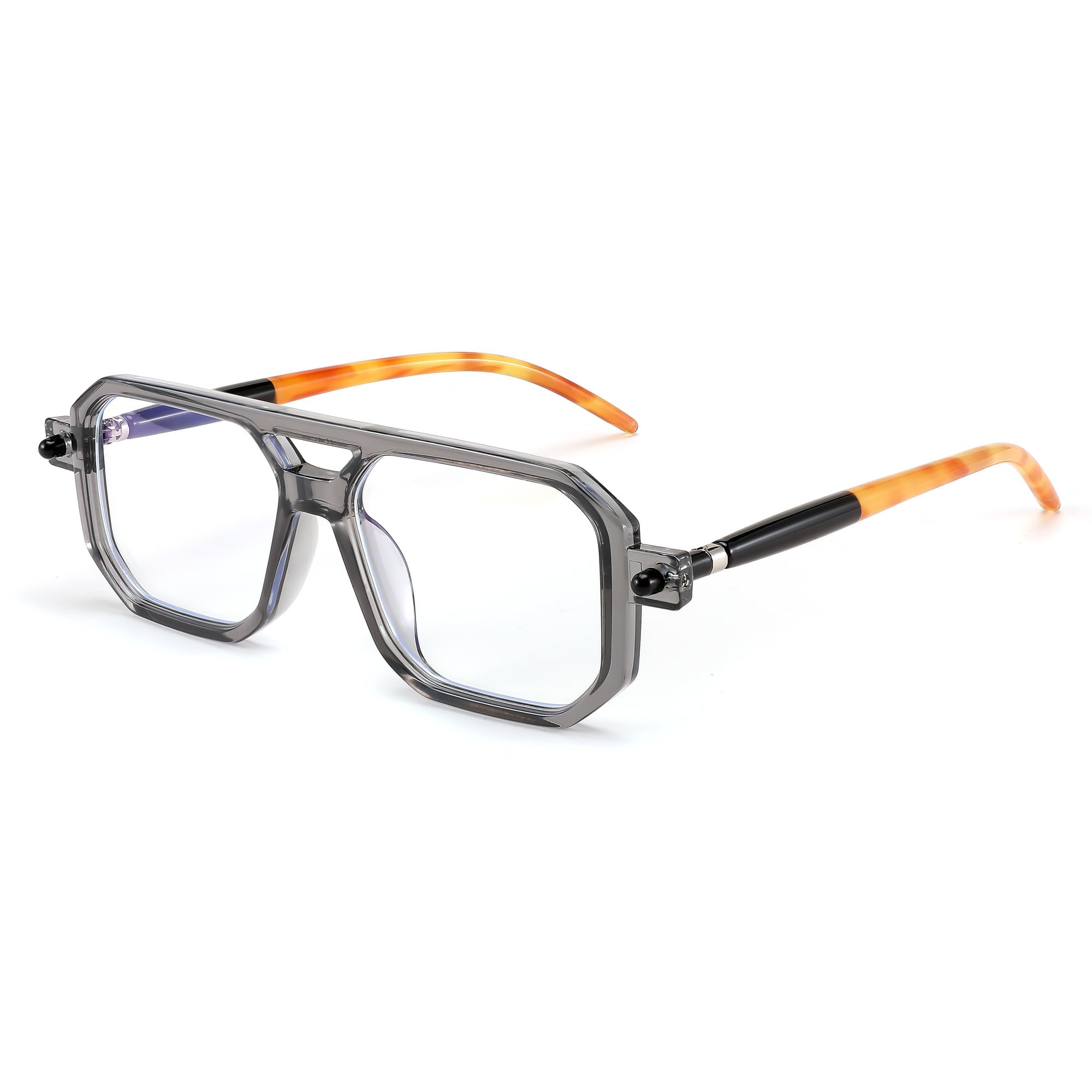 FEISEDY Reading Glasses Vintage Square Blue Light Blocking Glasses Women Men 70s Flat Aviator Glasses B0090 Grey 1.5x