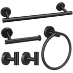 5pcs Bathroom Hardware Set, Matte Black Bathroom Hardware Set, Including 16" Hand Towel Bars, Toilet Paper Holders, Towel Rings, Robe Towel Hooks