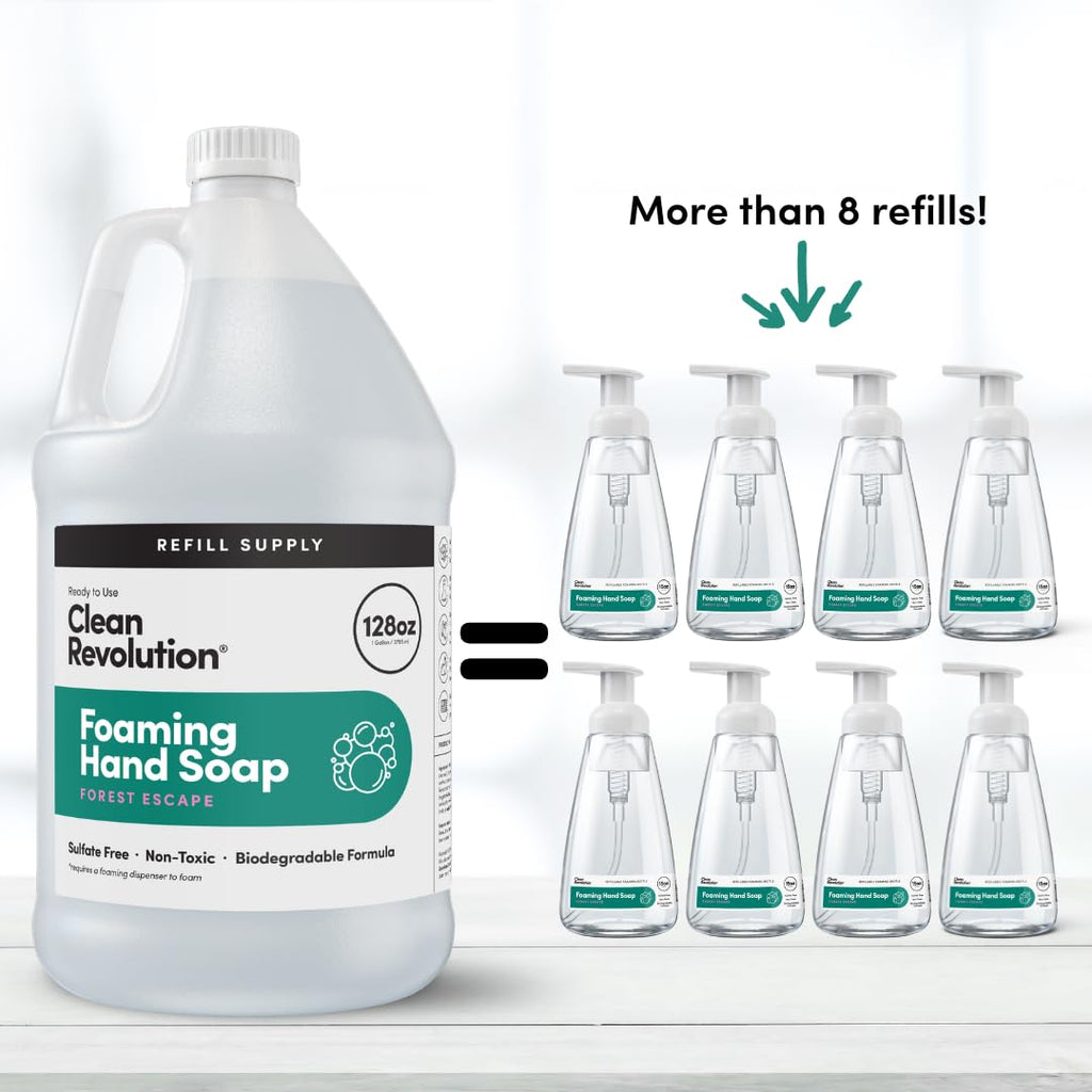 Clean Revolution Foaming Hand Soap Refill Supply Container, Ready to Use Formula, Forest Escape Fragrance, Gluten Free, 128 Fl. Oz