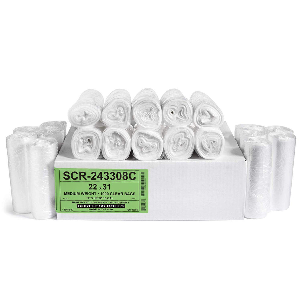 Aluf Plastics SCR-243308C 12-16 Gallon Trash Bags - (Commercial 1000 Pack) - Source Reduction Series Value High Density 8 Micron (equiv) Gauge - Intended for Home, Office, Bathroom, Paper, Styrofoam